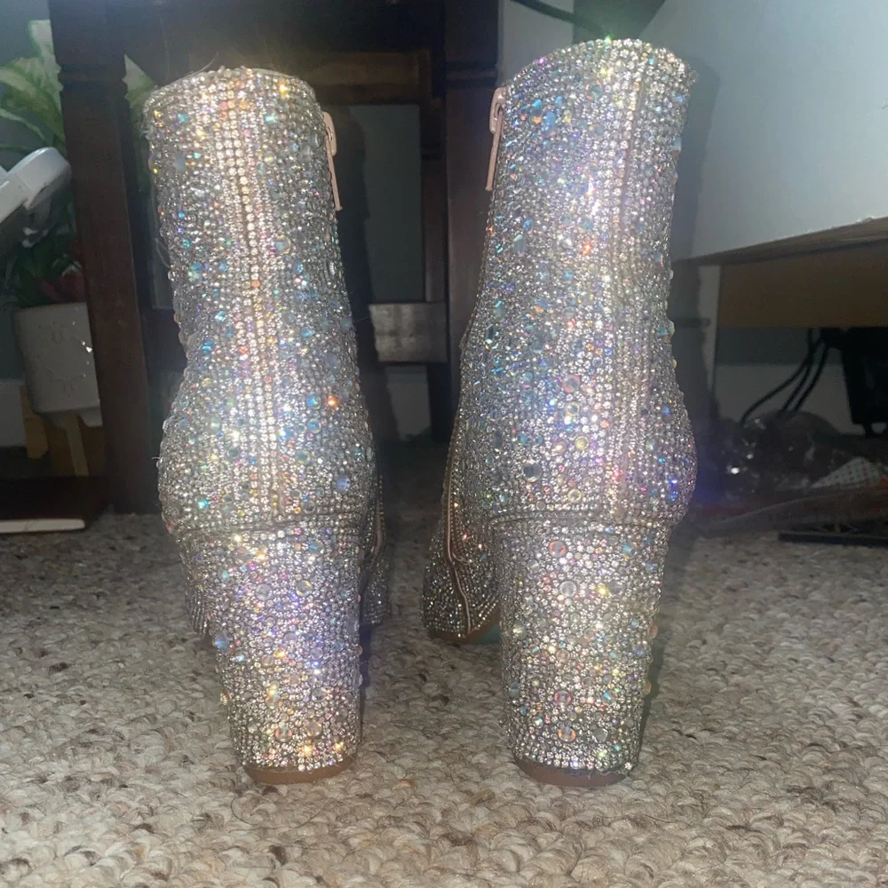 crystals beaded Sparkly Betsy Johnson healed boots size 6.5 Tiffany blue bottoms - Picture 5 of 8